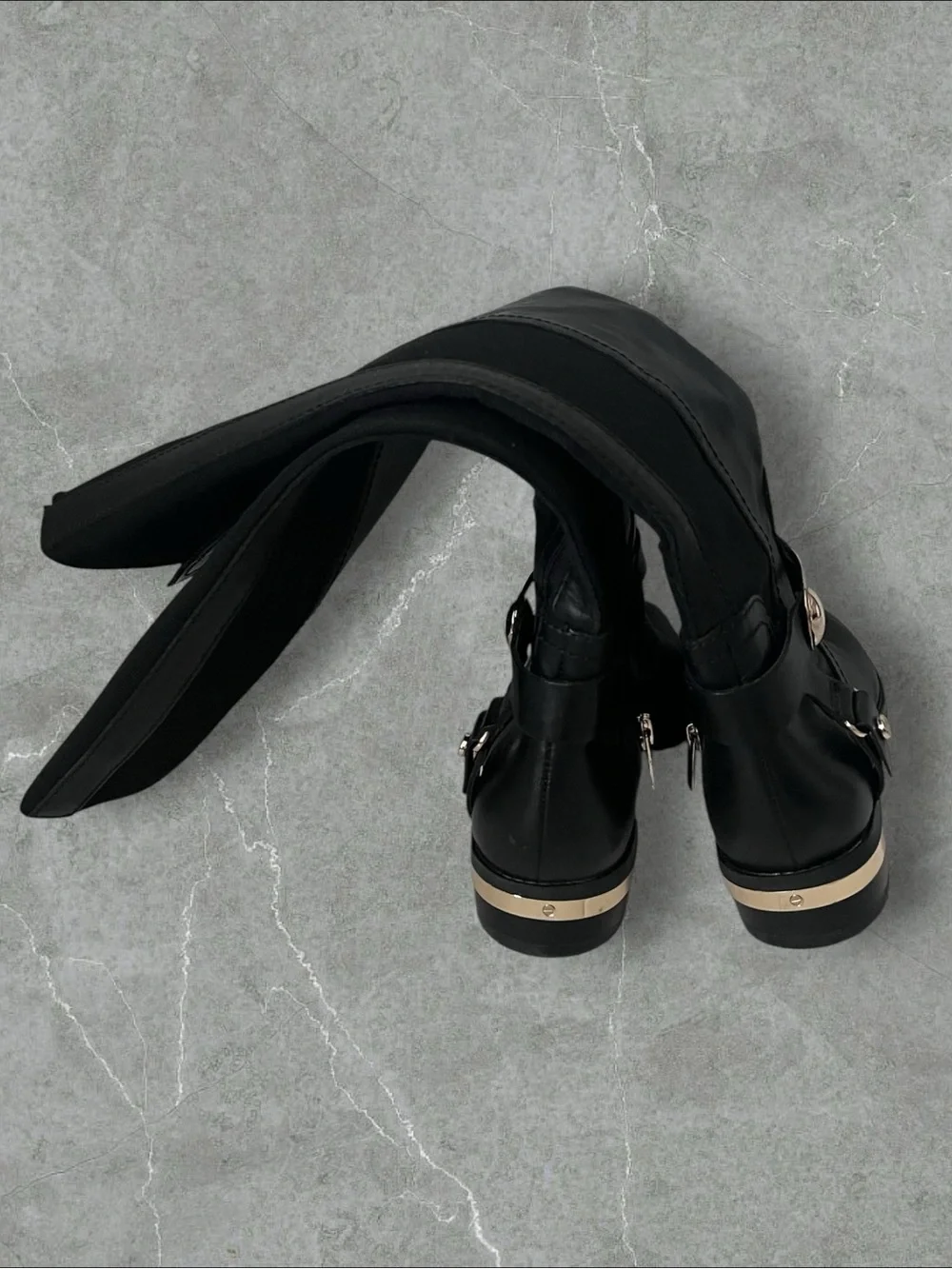 Vince Camuto Black Leather Over-the-Knee Boots with Gold Accent